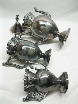 Wilcox Victorian Tea Set Fancy Silver Plate Femme Poignées Figuratives Feuilles Vieux Vtg