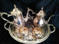 Wm Rogers & Son 5 Pc Cafee Tea Silver Set W Rogers & Bro 1966 Trophy Tray